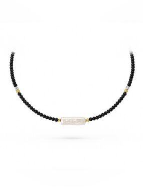 Gold Freshwater Pearl & Black Spinel Necklace (#100)